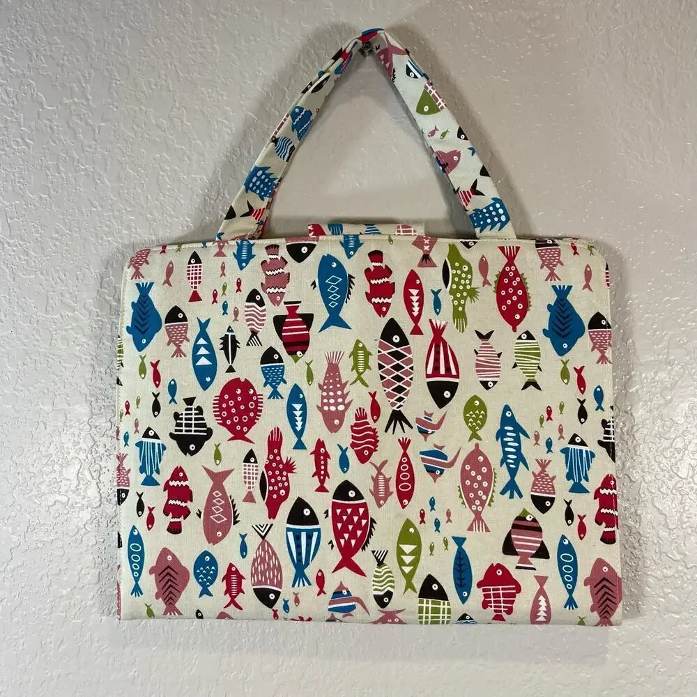 HANDMADE Notebook Tablet Bible Stationary Case Fish & Cats Textile Design